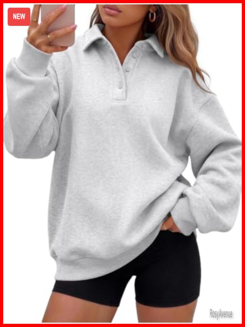 Oversized Polo Fleece Sweatshirt Quarter Button Pullover Fall Winter